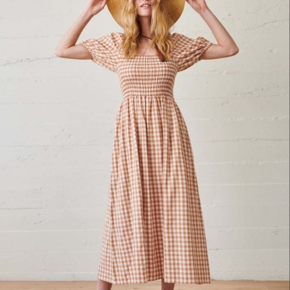 WVN Gingham Maxi Dress in Tan